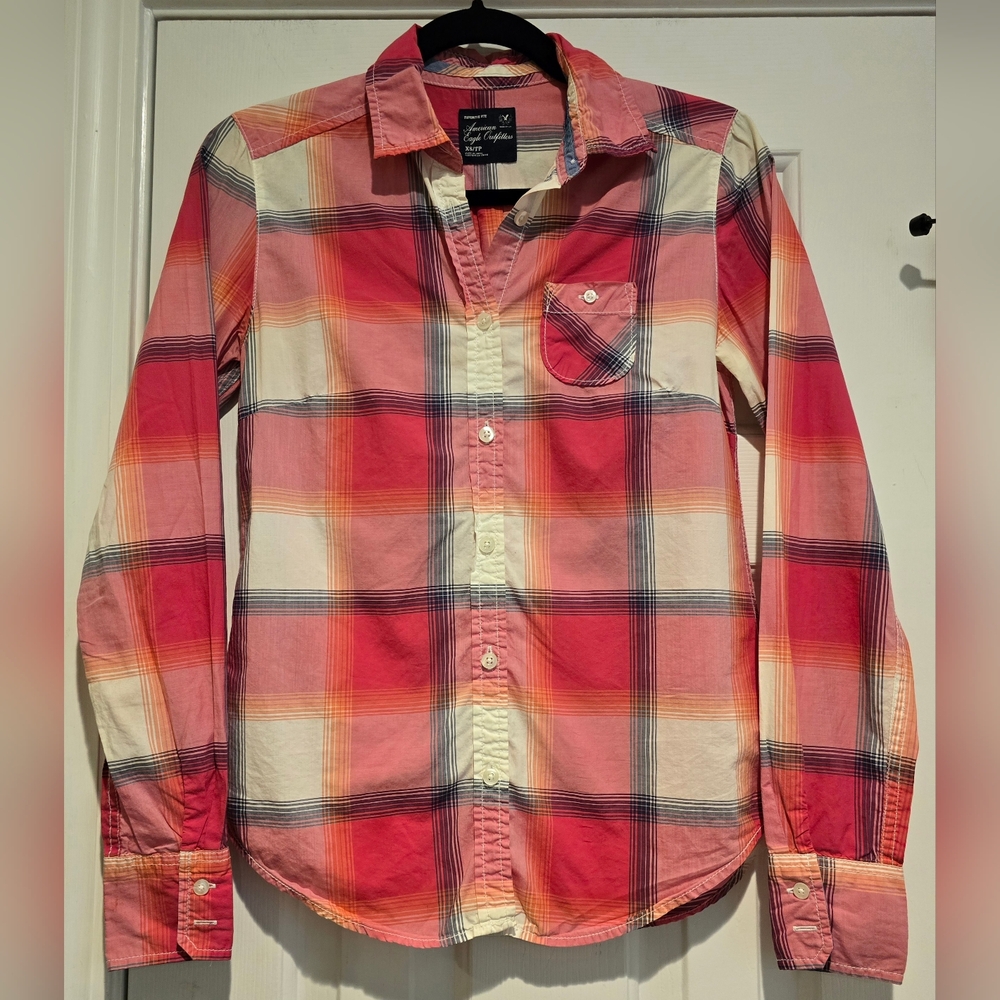 Vintage Women's American Eagle Long Sleeve Collared Button Down Shirt Sz XS Pink